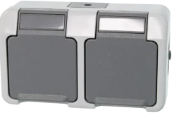 Buiten Schakelmateriaal|Opbouw Schakelmateriaal > Schneider Electric Aquastar spatwaterdicht geaard stopcontact dubbel horizontaal