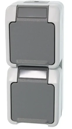 Buiten Schakelmateriaal|Opbouw Schakelmateriaal > Schneider Electric Aquastar spatwaterdicht Stopcontact Dubbel RA verticaal