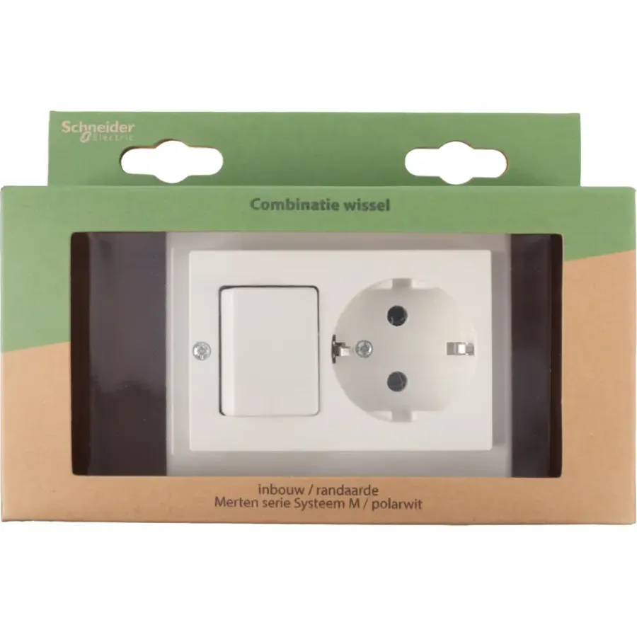 Inbouw Schakelmateriaal|Stopcontacten & Overige Contactdozen > Schneider Electric Schneider Merten System-M Geaard Stopcontact met Wisselschakelaar Polarwit