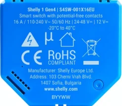 Draadloze Schakelaars|Schakelaars > SHELLY 1 Gen4 slimme schakelaar WiFi