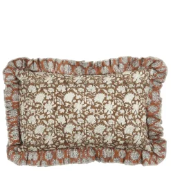 Sierkussen bloemen donker bruin - l55xb35xh10cm
