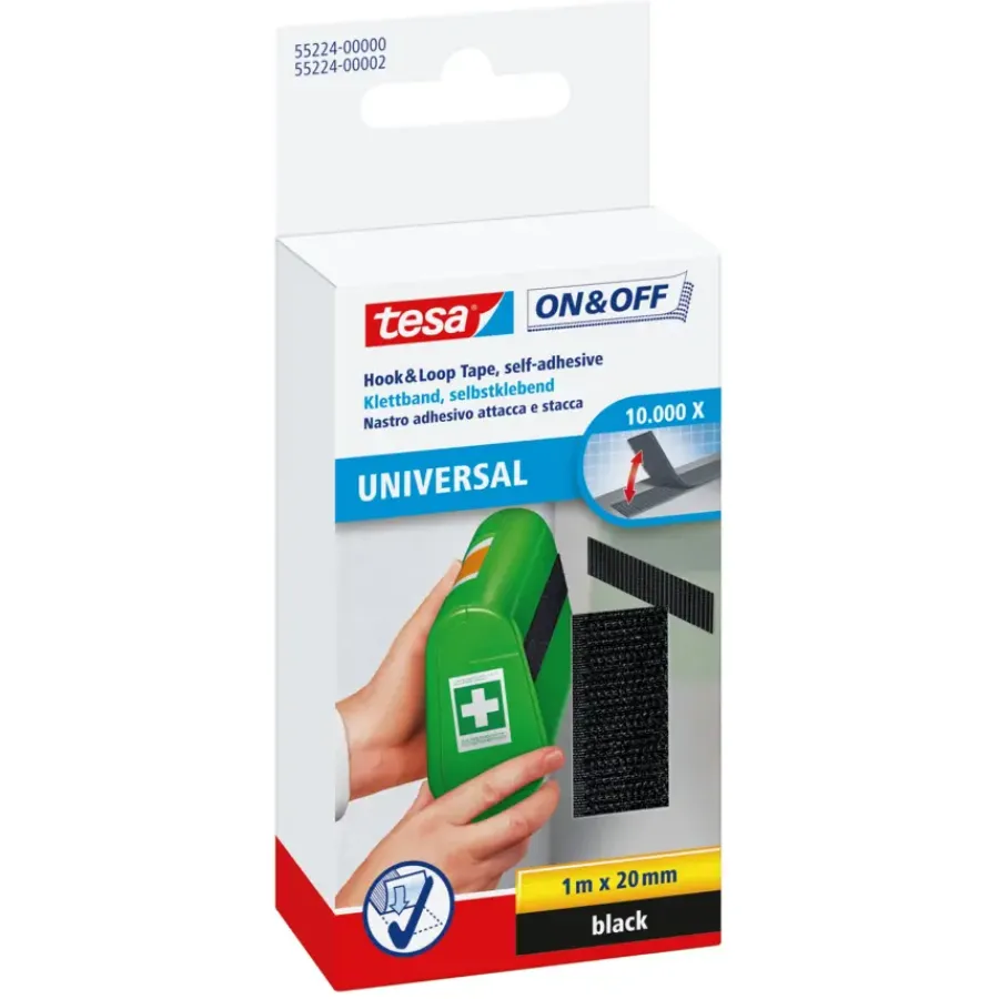 Montagetape|Slim Montagesysteem > Tesa On&Off klittenband zwart 20 mm 1 m