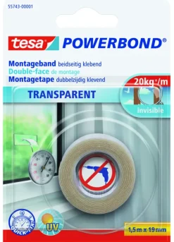 Montagetape > Tesa Powerbond montagetape transparant 1,5 m x 19 mm