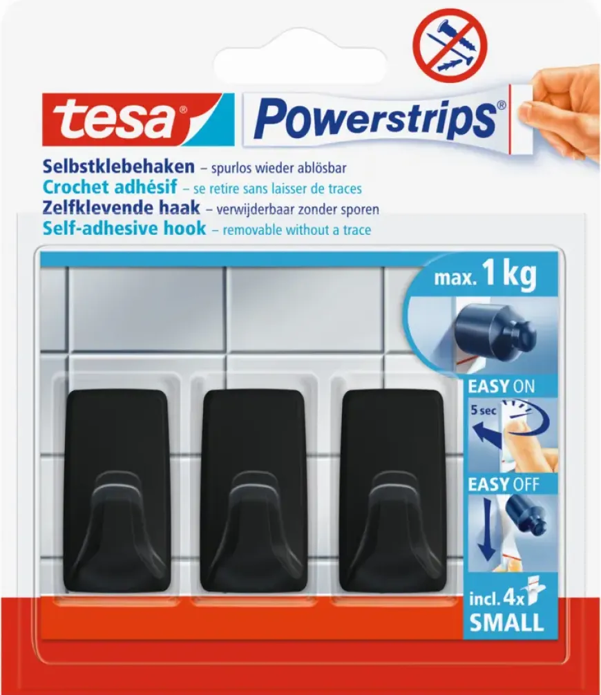 Tesa Powerstrips haken Small rechthoekig - draagkracht tot 1 kg - 3 stuks