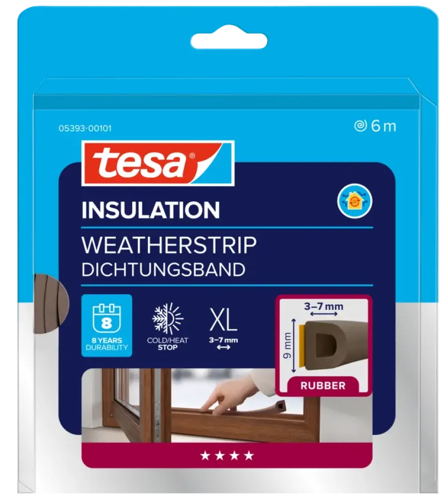 Tochtwering|Tochtstrips Deur > Tesa Tochtband D-profiel zelfklevend bruin 6m