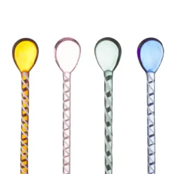 Theelepel glas set van 4 roze, bruin, groen en blauw