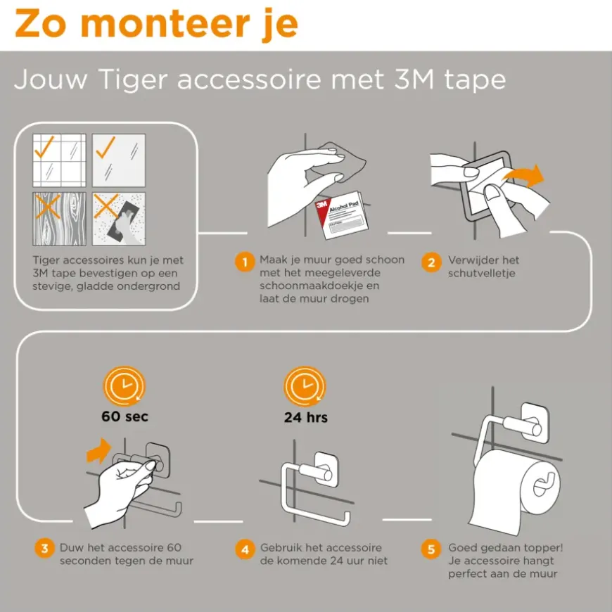 Tiger Colar toiletrolhouder met plateau RVS