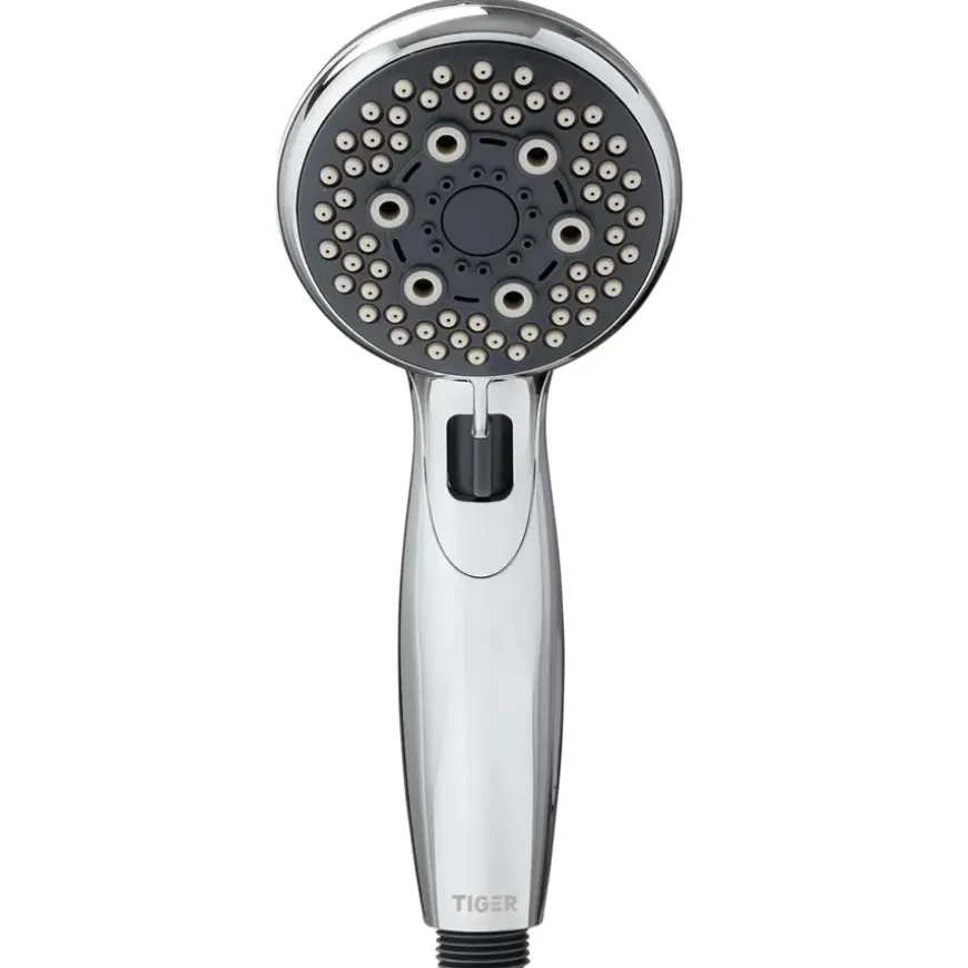 Tiger douchekop Splash Eco Malaga handdouche waterbesparend 5 standen ø 8 cm chroom