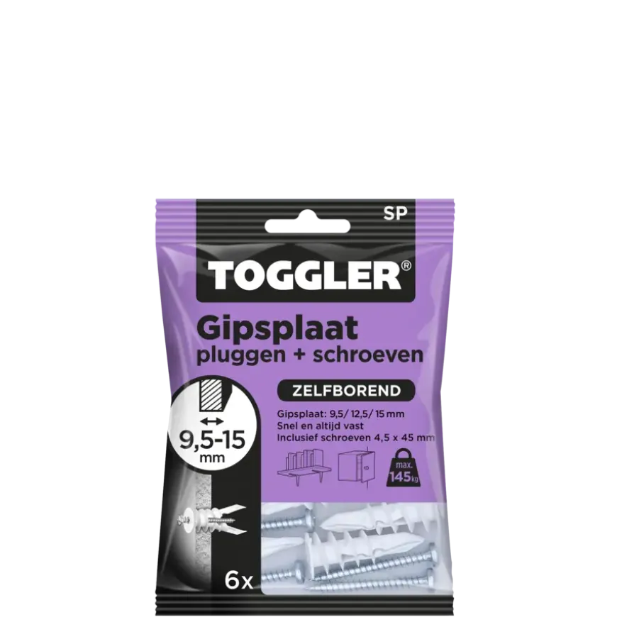 Toggler gipsplaatplug SP 9.5-15 mm met schroeven 6 stuks