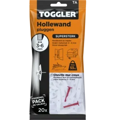 Toggler hollewandplug TA20 3-6 mm 20 stuks