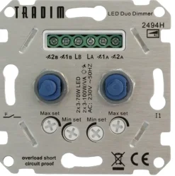 Dimmers|Inbouw Schakelmateriaal > Tradim LED duo muurdimmer inclusief hotelschakeling 2494HH