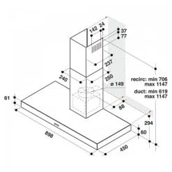 Whirlpool decoratieve afzuigkap AKR 5593 IX 90 cm